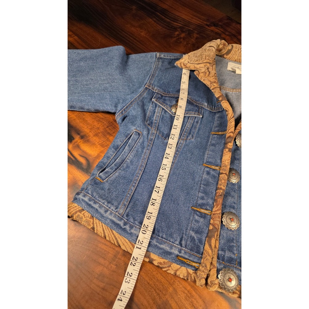 Tasha Polizzi TP Saddleblanket Denim Jacket Tapestry Trim Concho Buttons XL - Picture 7 of 8